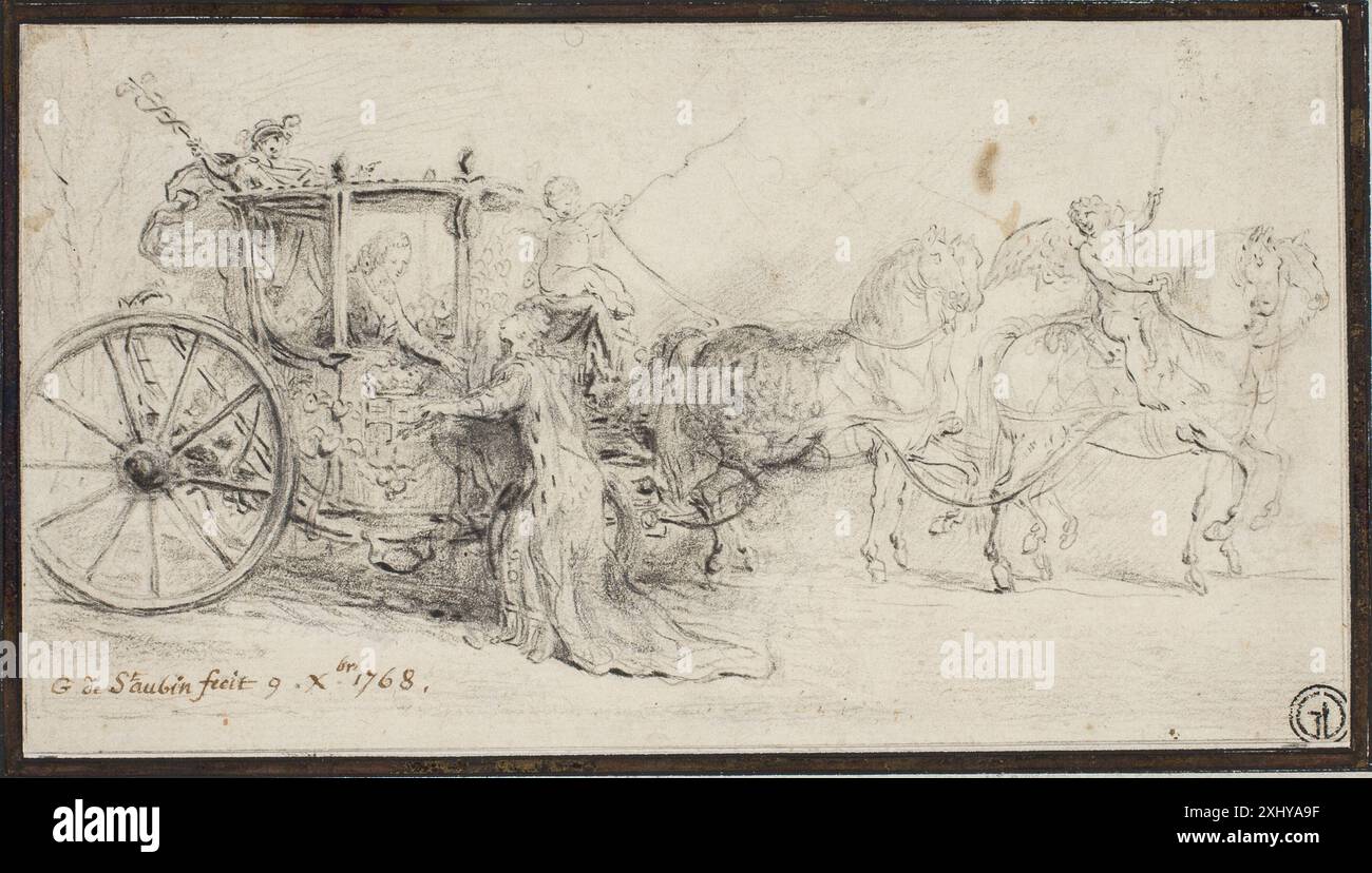 Parigi dà il benvenuto a Cristiano VII Saint-Aubin, Gabriel de 1724 - 1780 disegnando Parigi byder Christian VII velkommen Foto Stock