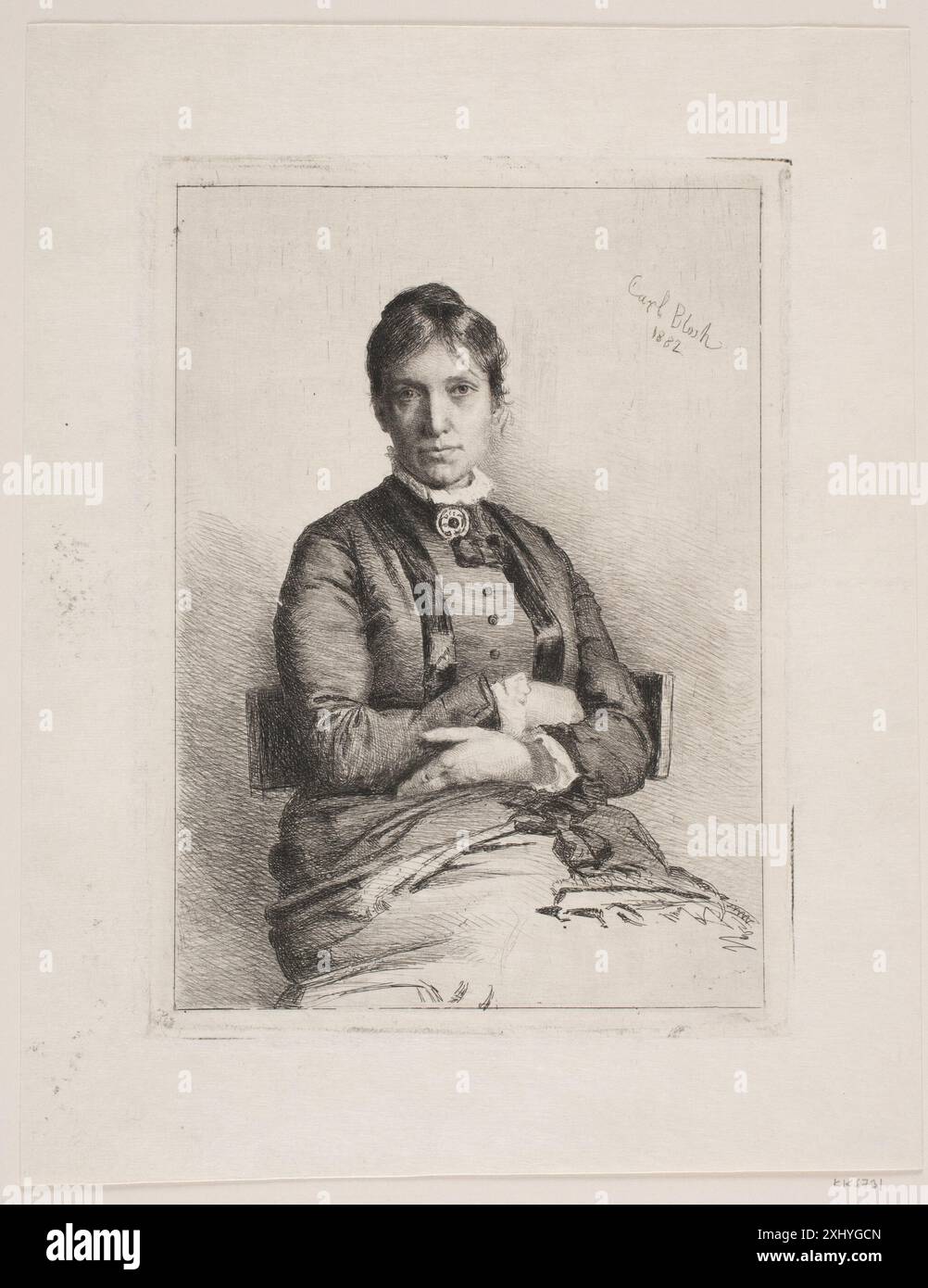 Ritratto di Alma Bloch Bloch, Carl 1834 - 1890 incisione, Print Danske portrætter i kobberstik, litografi og træsnit: en beskrivende fortegnelse, P.B.C. Westergaard, nr. 1113, C 3997:1-2 da, 1930-1933. Beskrivende Fortegnelse su Carl Blochs 78 Raderinger, J. R. Thiele, nr. 38, 1490, 1898. La mano del maestro: L'arte di Carl Heinrich Bloch, Dawn Pheysey, fig. 92, malato. + omt. P. 149, C 46623, 2010 Portræt af Alma Bloch Foto Stock