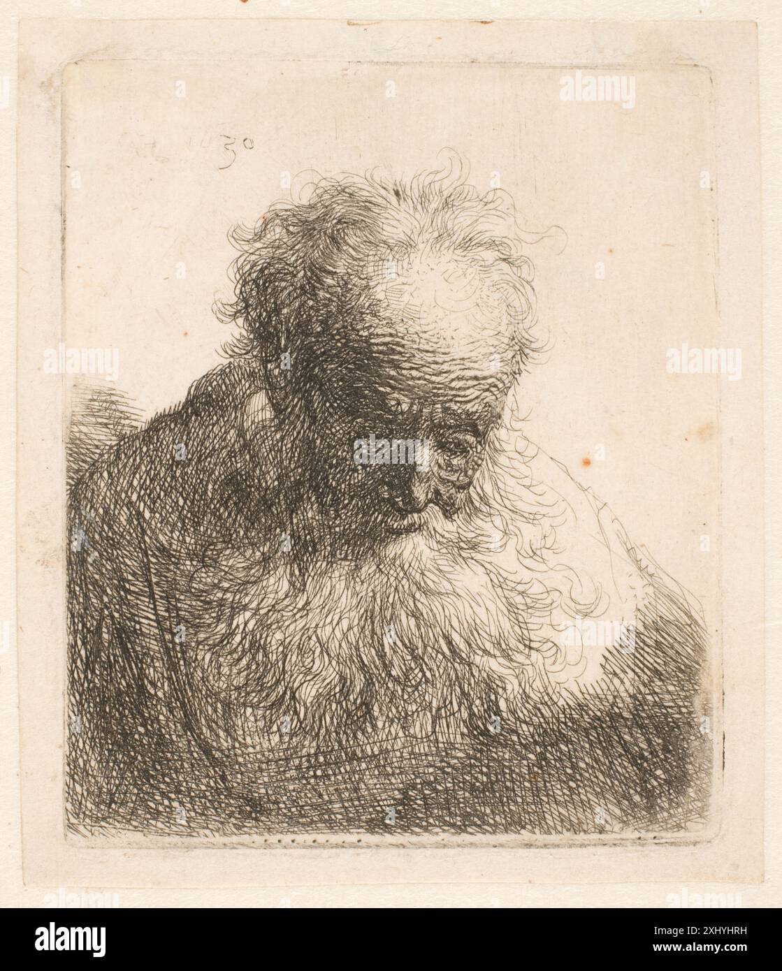 Busto di un vecchio con barba fluente: La testa inchinata in avanti: Spalla sinistra senza ombra Rembrandt van Rijn 1606 - 1669 incisione, Stampa il New Hollstein olandese e fiammingo incisioni, incisioni e xilografie 1450-1700, Rembrandt (7 voll: Testo, piatti, copie), Erik Hinterding, 64, C 55013:1-7, 2013. The Illustrated Bartsch 50, supplemento, Rembrandt Harmensz. Van Rijn, Stephanie S. Dickey, 325, C 36238, 1993. Incisioni di Rembrandt: Un saggio e un catalogo con alcune note sui disegni, Arthur M. Hind, 27, 6545, 1912. L'oeuvre gravé de Rembrandt: Avec un Catalog raisonné, Dmitri Rovinski, 325, 6 Foto Stock