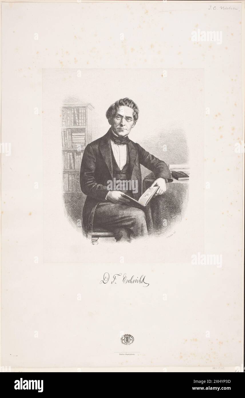 Una stampa xilografica raffigurante Daniel Frederik Eschrich Nielsen (1831-1874), che mostra tratti facciali, abbigliamento e stile ritratto danese del XIX secolo. Foto Stock