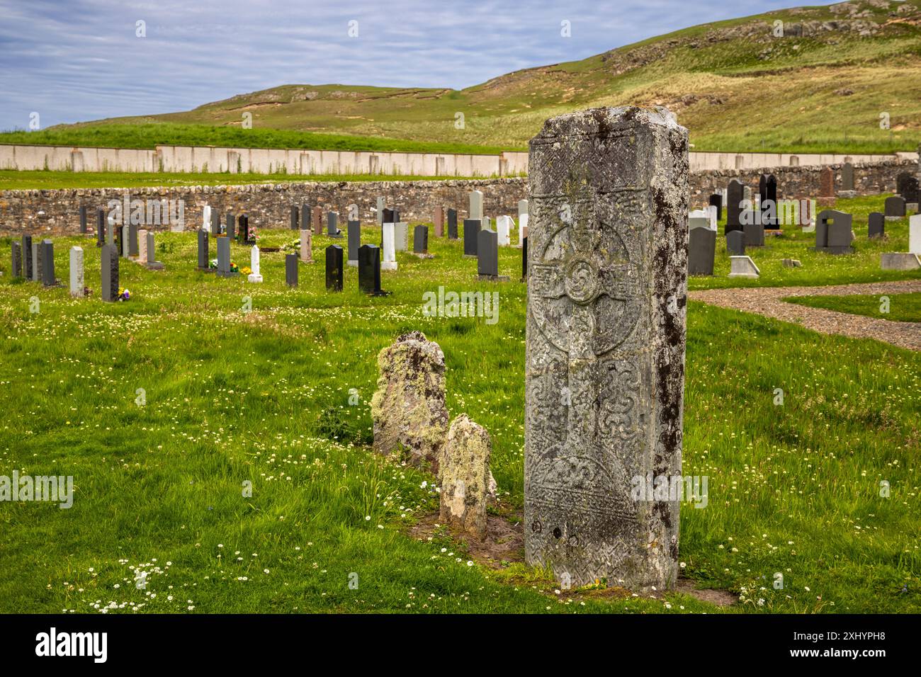 La pietra Farr nel cimitero della chiesa di Strathnaver, Sutherland, Scozia Foto Stock