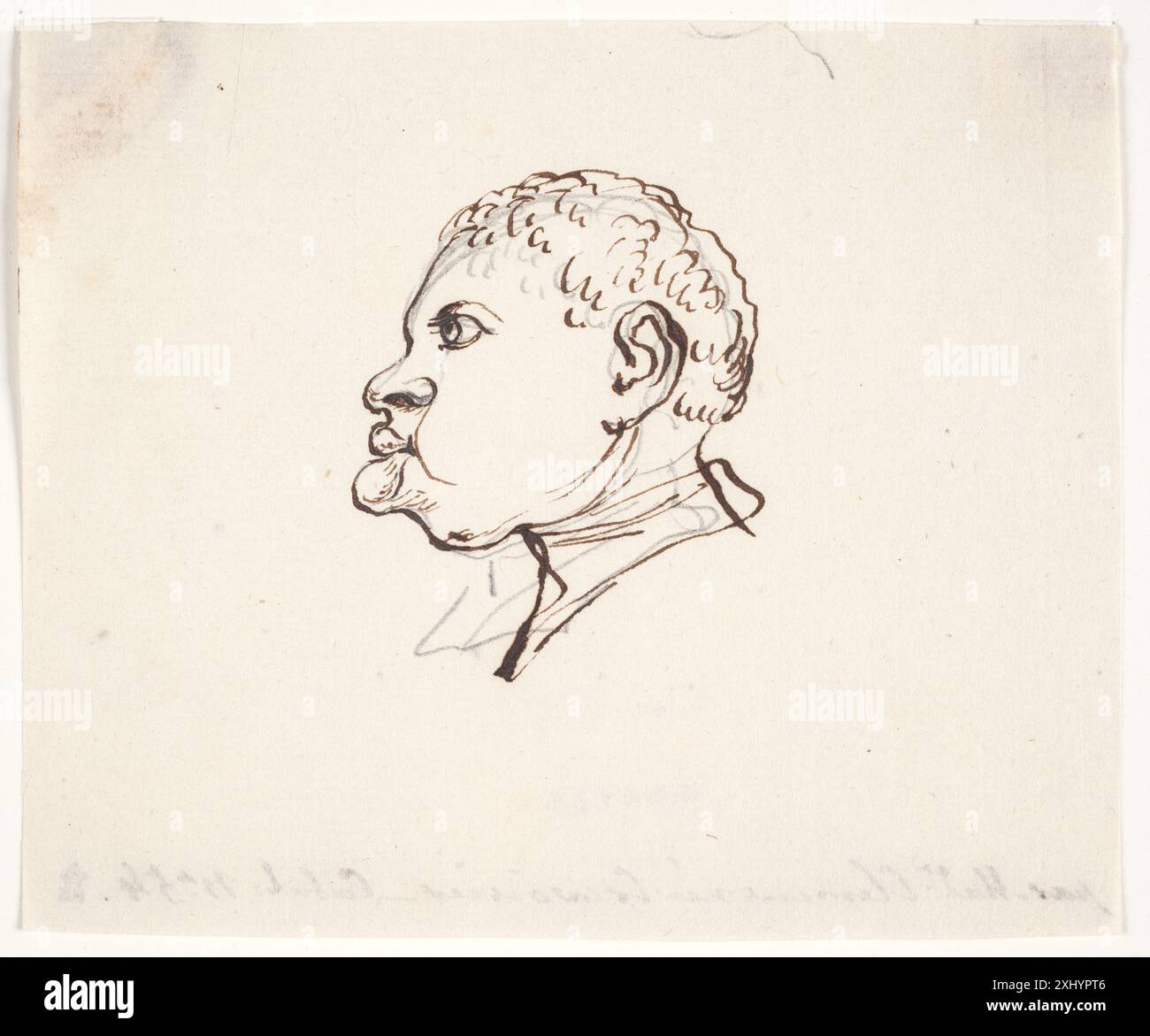 Disegno di Marie Jeanne Clemens (1755-1791) raffigurante una caricatura di un uomo africano nero, enfatizzando le caratteristiche facciali e l'espressione nell'arte europea del XVIII secolo. Foto Stock