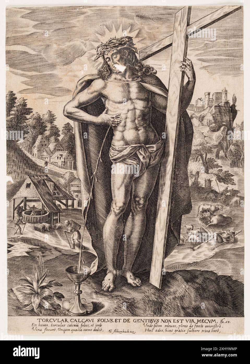 The Blood of the Redeemer Wierix, Hieronymus 1553 - 1619, Vos, Maerten de 1532 - 1603, Altzenbach, Gerhard 1580 - 1672 incisione in rame, Print the Altzenbachs of Cologne : Early Modern German print Publishers: Popular Prints of the XVII secolo i-II, John Roger PaaS, 278, 2,769:1-2, 2020. Incisioni, incisioni e xilografie olandesi e fiamminghe di Hollstein 1450-1700 (vol. XLIV - XLVI), Maarten de Vos, Dieuwke de Hoop Scheffer, nr. 715, kopien ikke omtalt, C 38945, 1996. Incisioni, incisioni e xilografie olandesi e fiamminghe di Hollstein 1450-1700 (vol. LIX - LXVIII), la famiglia Wierix, parte i - Foto Stock