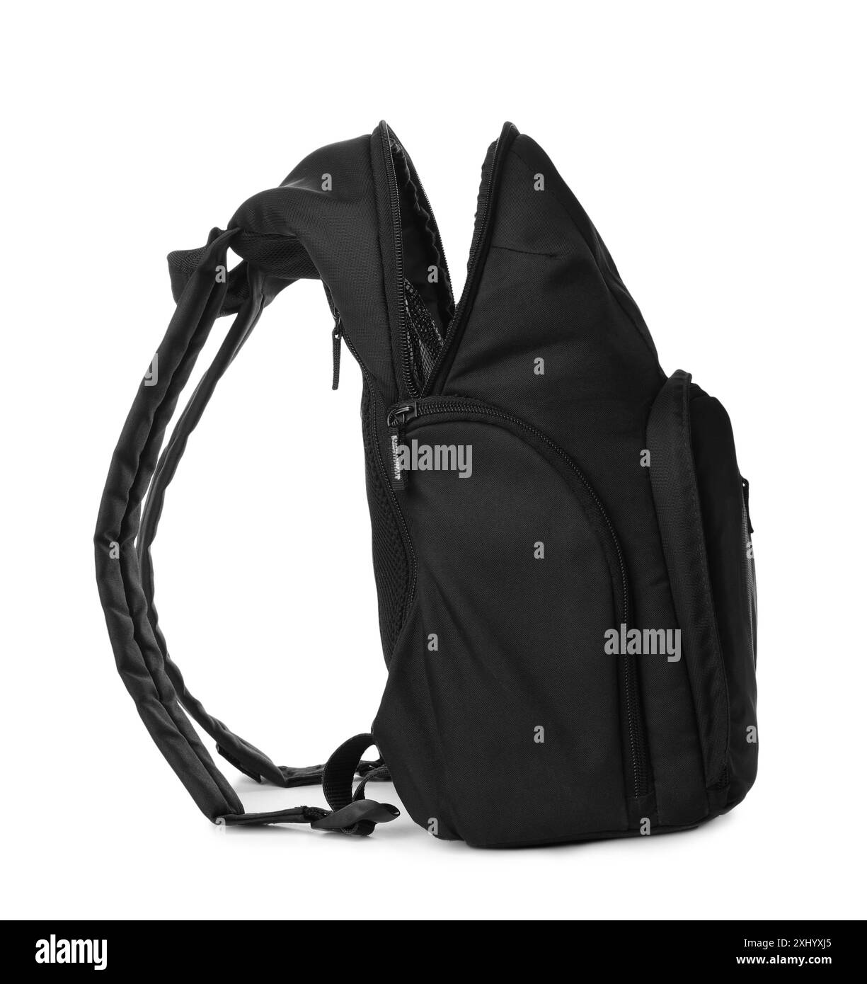 Zaino per fotocamera isolato su bianco. Accessorio professionale Foto Stock