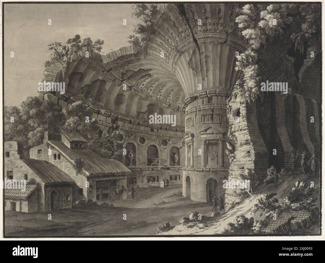 Il disegno di Robert Adam raffigura l'interno di una rotonda in rovina con un grande soffitto a volta, che mostra archi, prospettiva ed elementi architettonici classici. Foto Stock