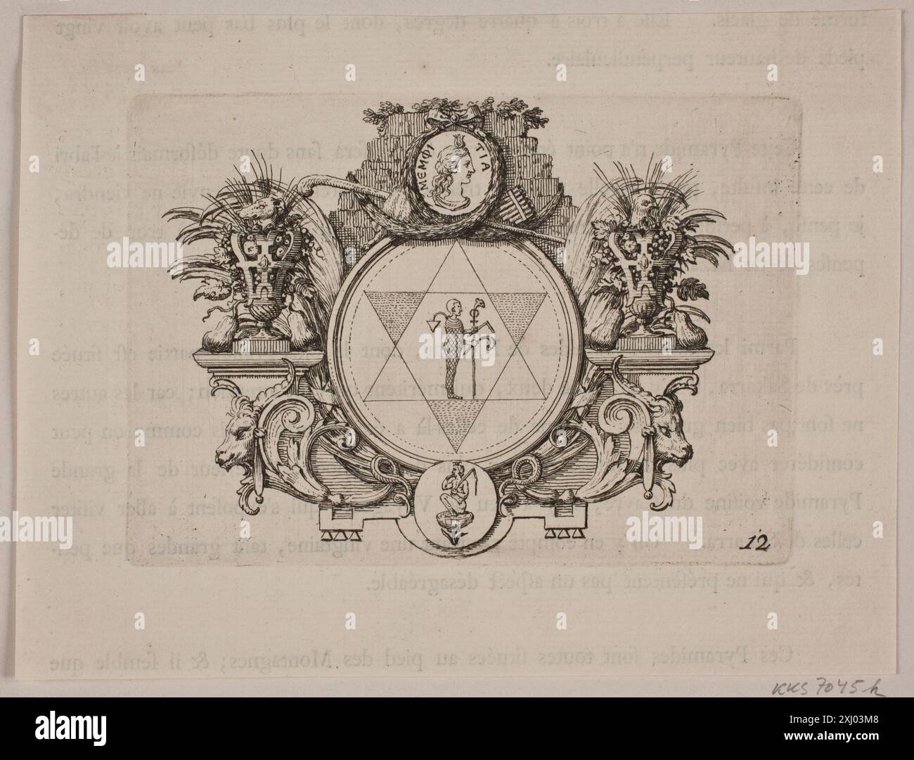 Vignet to Frederik Lodvig Norden, 'Voyage d'Agypte et de nubie', Copenhagen 1755 Tuscher, Marcus 1705 - 1751 incisione, Print Samlinger til en beskrivende Fortegnelse over danske kobberstik, raderinger, illustratore m., Frederik G. Krohn, nr. 157, D 3448, 1889. Manuel de l'amateur d'estampes, Charles le Blanc, nr. 11, C 35580, 1854-[1890]. Künstler-Lexikon, G. K. Nagler, 12, 192, 1935-52 Vignet til Frederik Lodvig Norden, 'Voyage d'Egypte et de Nubie', København 1755 Foto Stock