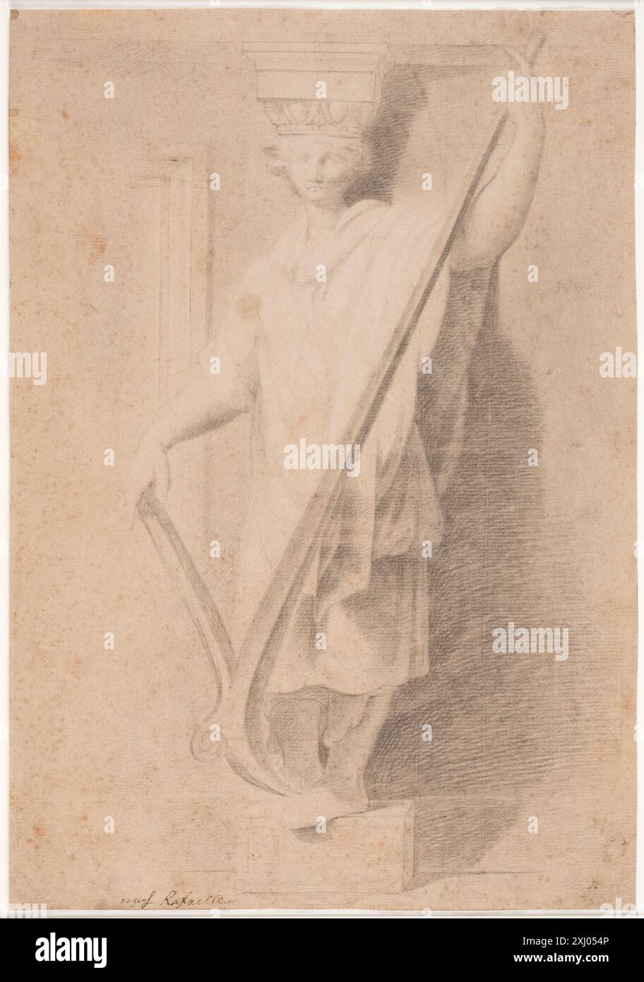 Studio di disegno di un cariatide che regge un aratro, basato su una figura dalla base di "stanza d'Aliodoro" di Hendrik Krock, 1671-1738. Foto Stock
