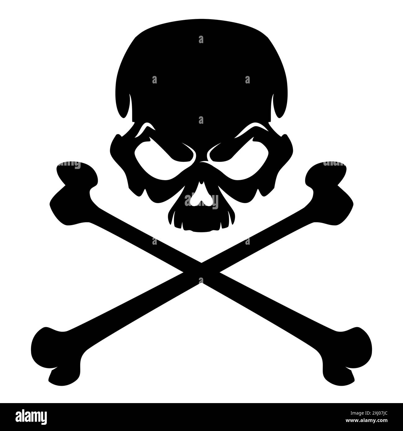 cranio e ossa incrociate, illustrazione vettoriale in bianco e nero di cranio umano con ossa incrociate, isolato su bianco Illustrazione Vettoriale