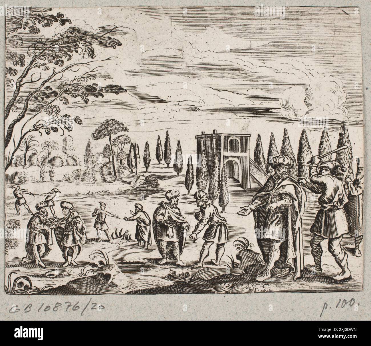 Incisione in rame di J. Muller del 1600 che rappresenta il poeta persiano Saadi basata sulla documentazione di Adam Olearius, inclusa nelle incisioni tedesche, incisioni e incisioni in legno di Hollstein 1400-1700, Schleswig. Foto Stock