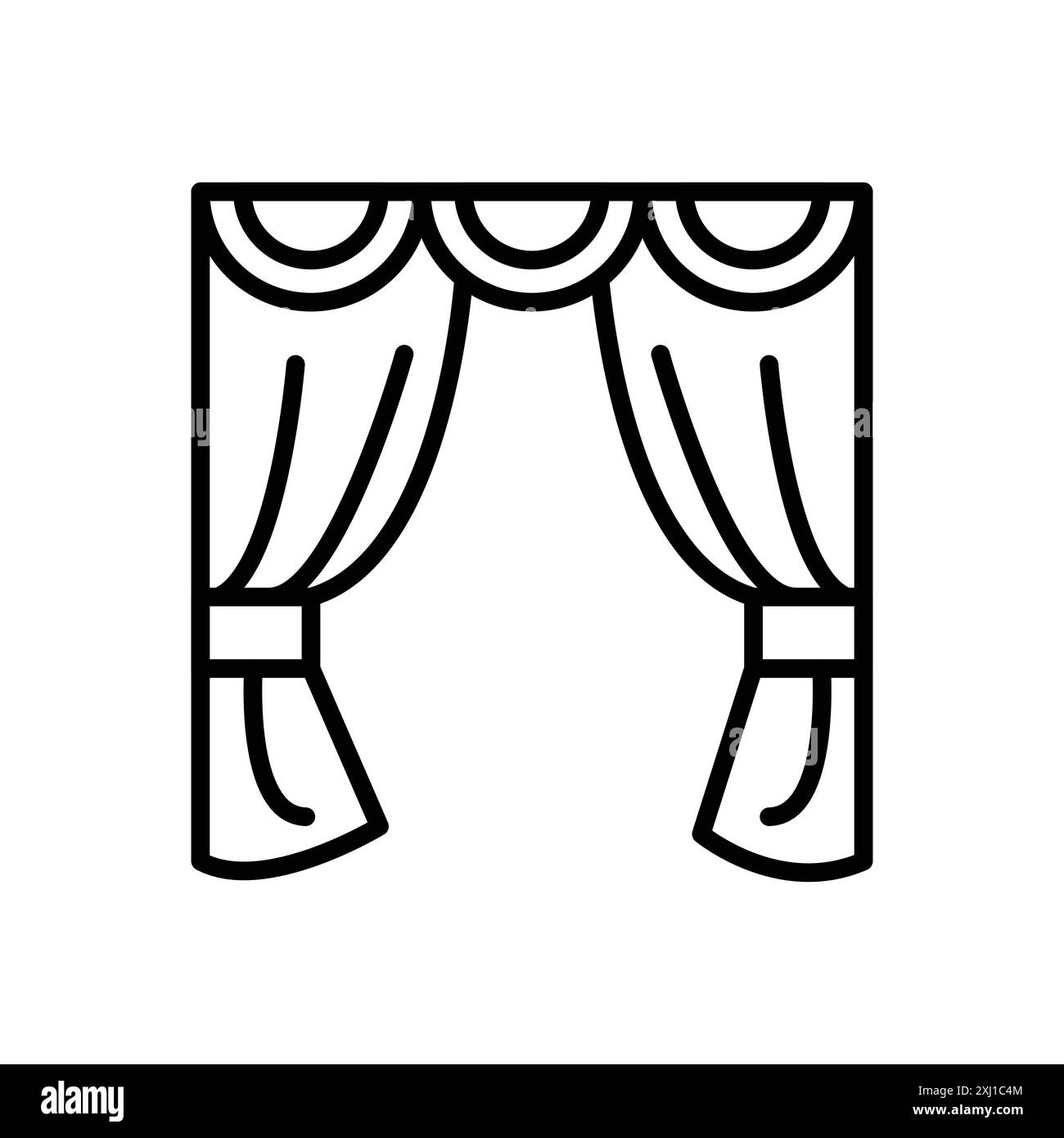 icona tende, logo lineare, set di marchi in bianco e nero per il web Illustrazione Vettoriale