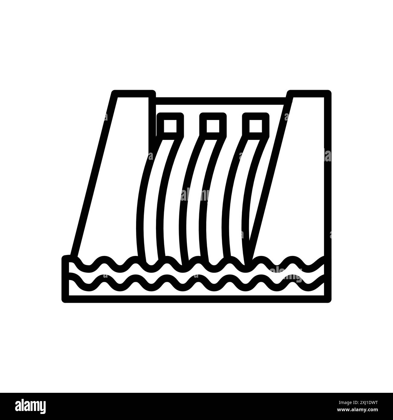 Icona diga idroelettrica lineare logo set collezione in bianco e nero per il Web Illustrazione Vettoriale