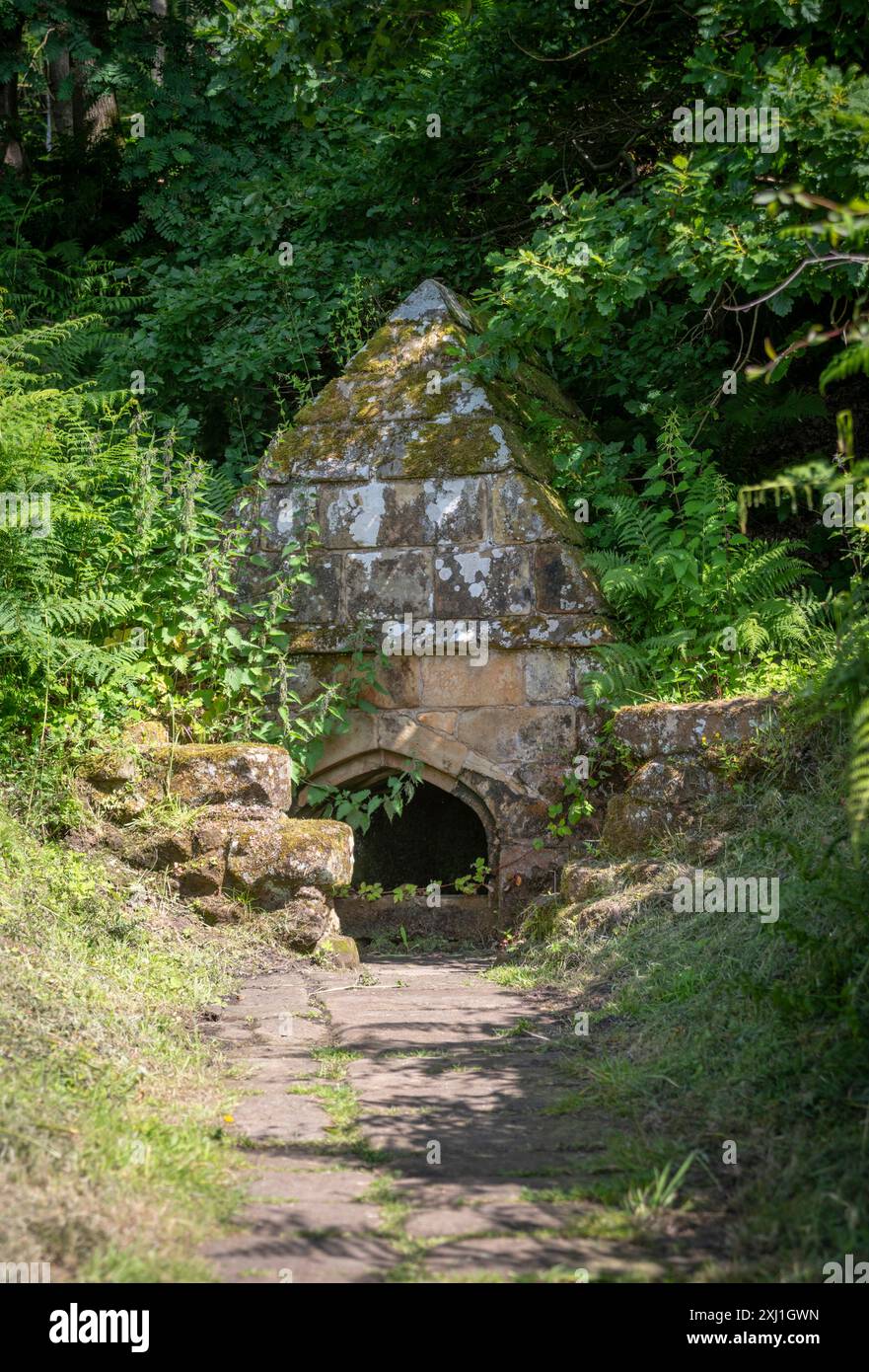 Un pozzo sacro all'interno dei recinti di Grace Mount Priory, North Yorkshire, Regno Unito Foto Stock