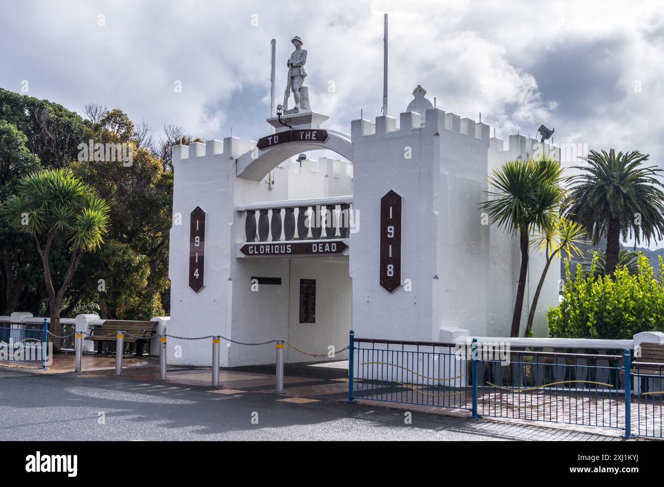 1914-18 Great War Memorial, ar Memorial, Waitohi / Picton, Queen Charlotte Sound, South Island, nuova Zelanda Foto Stock