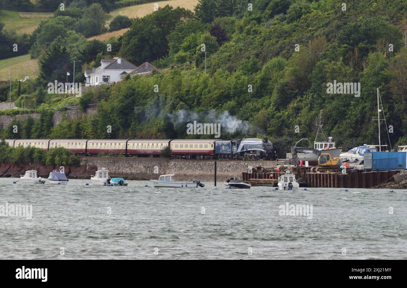 LNER Classe A4 Pacific No 60007 Sir Nigel Gresley a fianco dell'estuario Teign a Teignmouth con la tratta di ritorno dell'English Riviera Express. Foto Stock