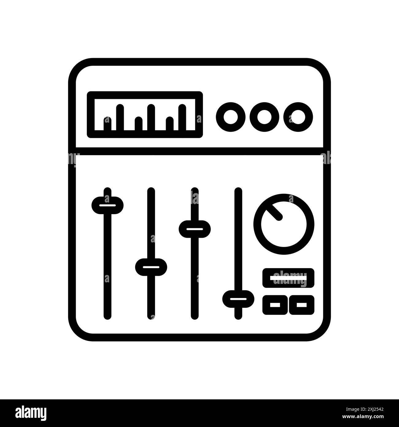 Icona del mixer audio, set di marchi con logo lineare in bianco e nero per il Web Illustrazione Vettoriale