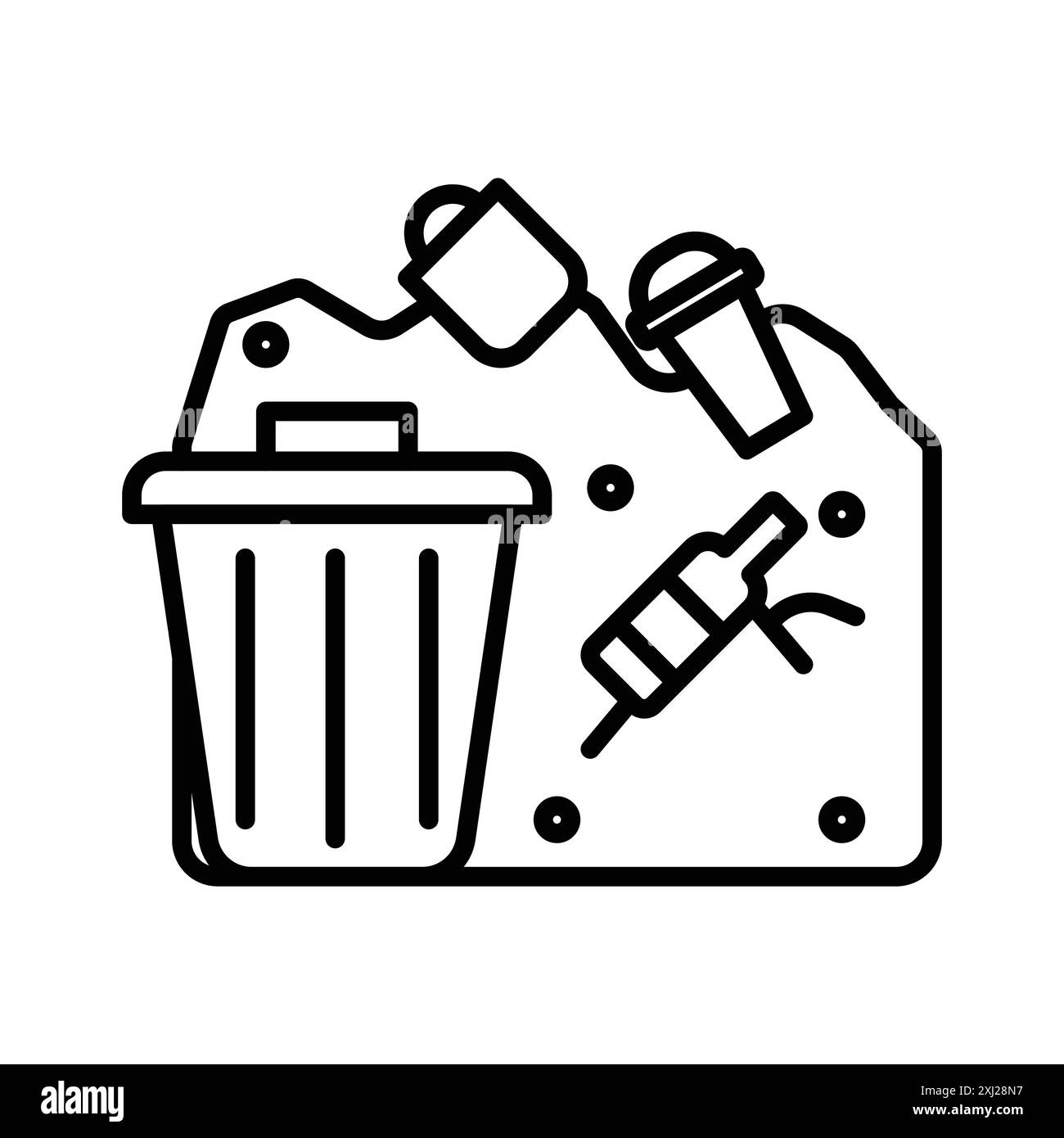 Icona dei rifiuti solidi logo lineare Set raccolta in bianco e nero per il Web Illustrazione Vettoriale