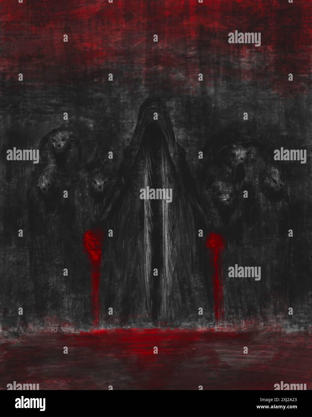 Illustrazione diabolica scura, arte gotica horror, copertina di libri Foto Stock