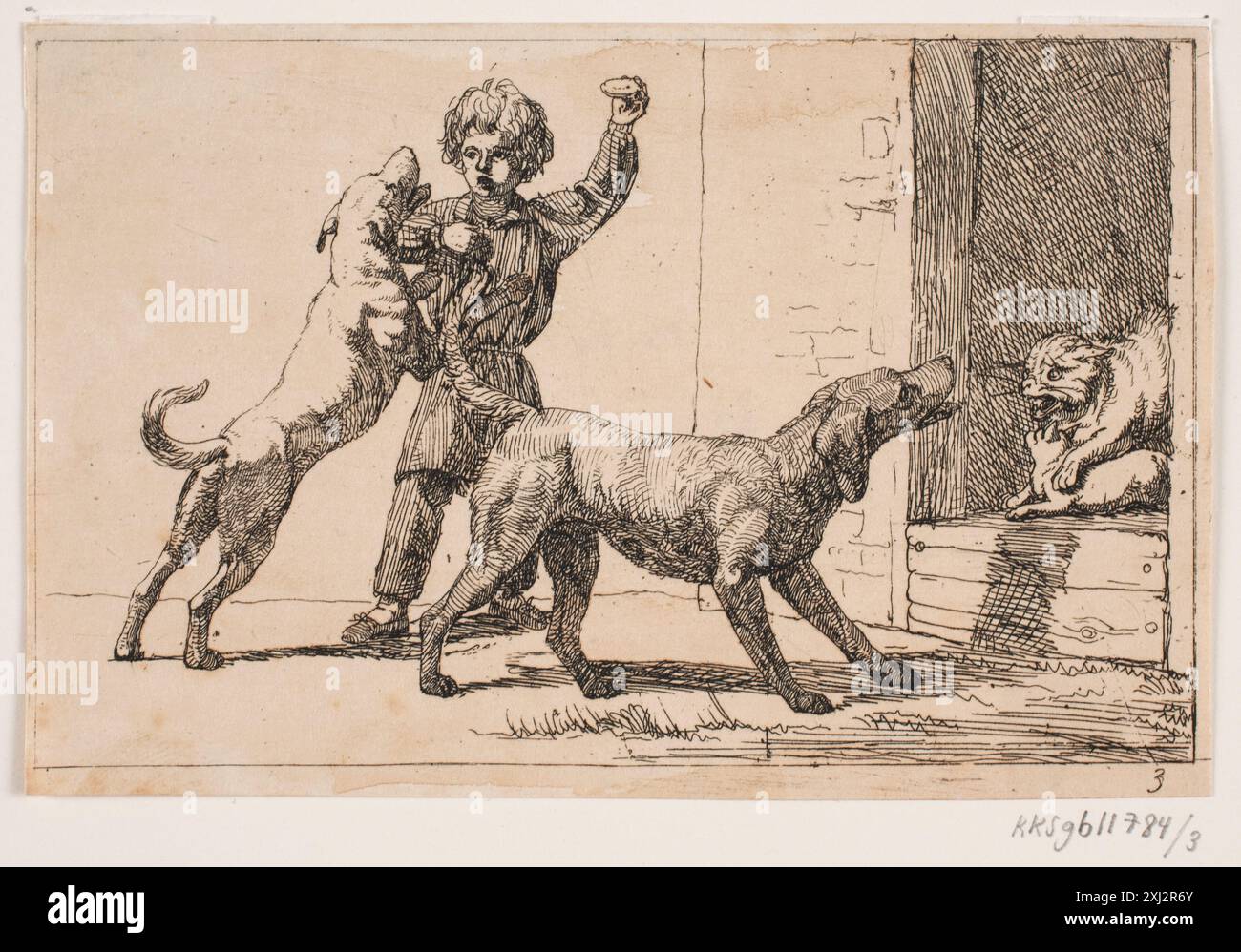 Incisione di Lorenz Frølich etichettata immagine 3, parte del suo catalogo di stampe e illustrazioni del XIX secolo. Foto Stock