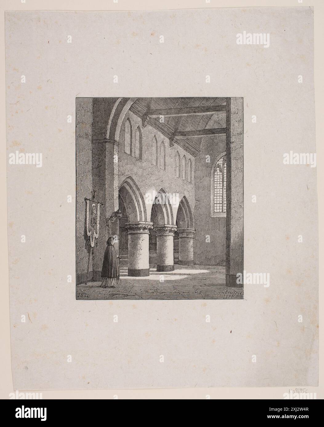 L'interno di una cappella in brugs Dahl, Balzer 1825 - 1893, Hansen, Heinrich 1821 - 1890 Woodcut, Print Det indre af et kapel i Brügge Foto Stock