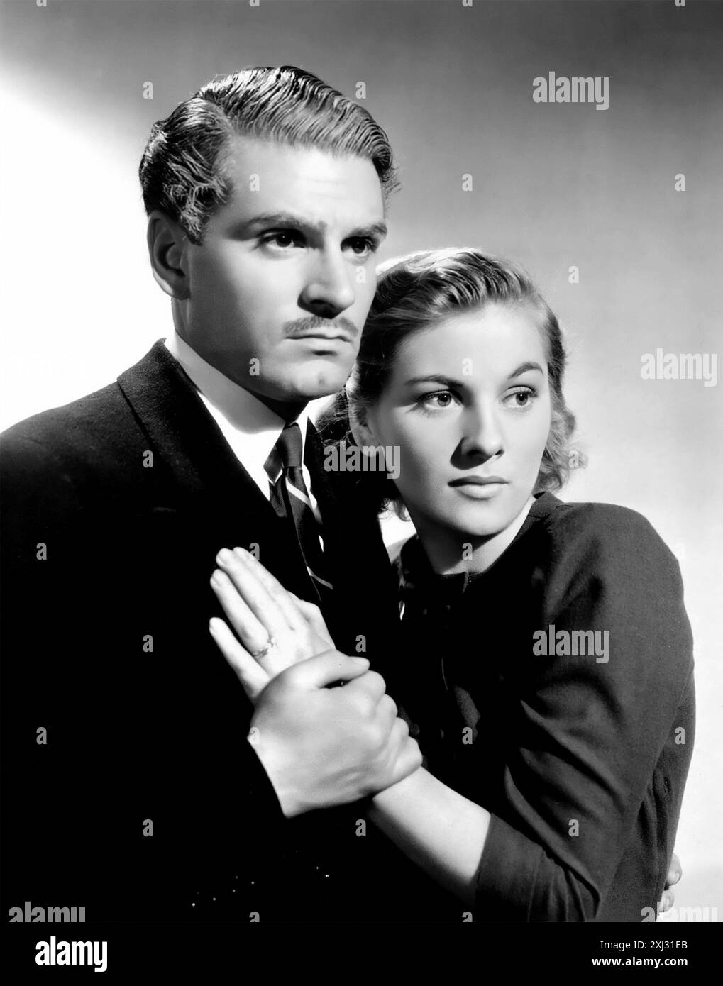 Rebecca, Alfred Hitchcock. Laurence Olivier (1907-1989) e Joan Fontaine (1917-2013), stelle di Rebecca di Alfred Hitchcock, 1940 Foto Stock