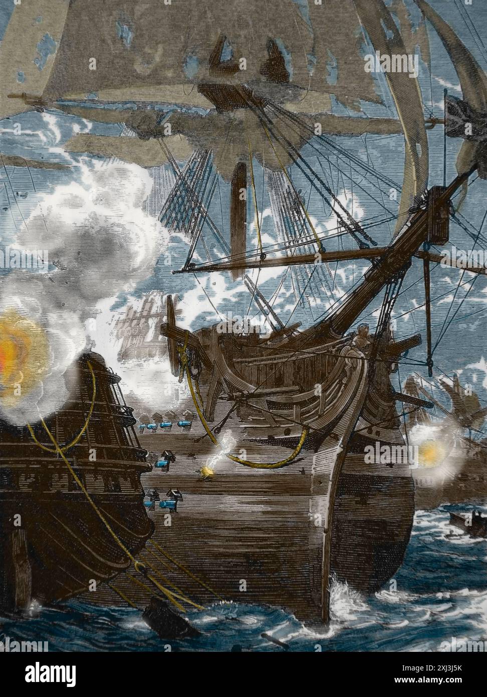 Guerre napoleoniche. Guerra della seconda coalizione. Battaglia di Copenhaguen. 2 aprile 1801. Vittoria britannica. Incisione. Foto Stock