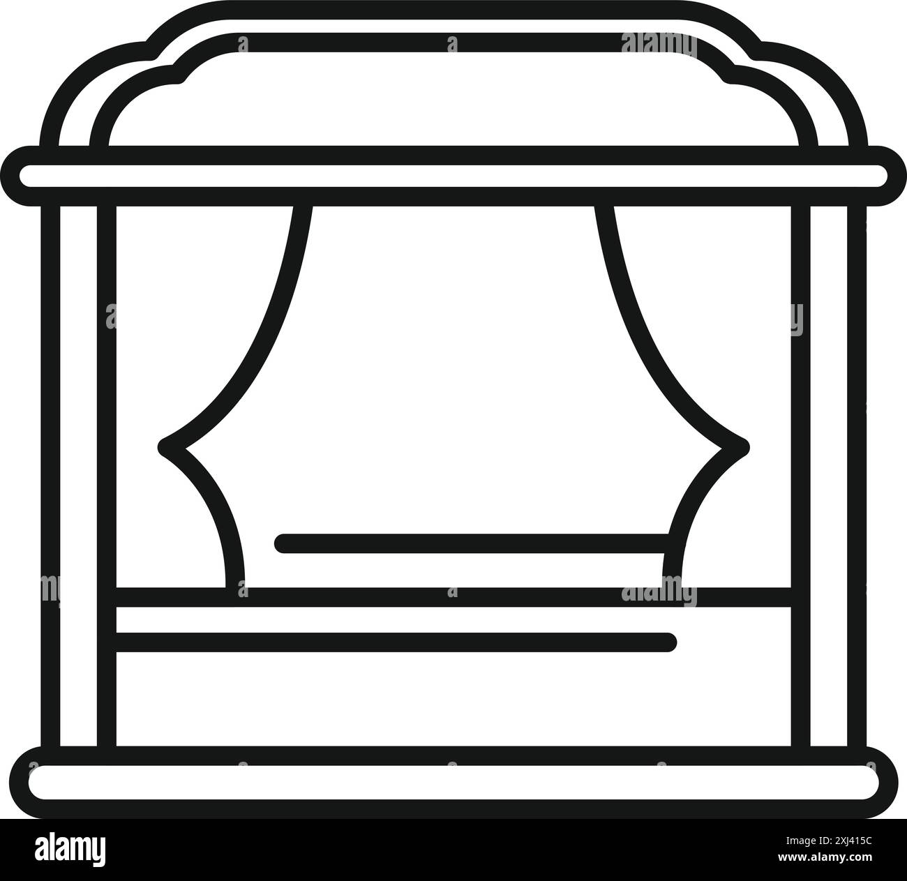 Icona di linea semplice che rappresenta un letto a baldacchino, perfetta per progetti relativi a mobili, interior design e arredamento Illustrazione Vettoriale