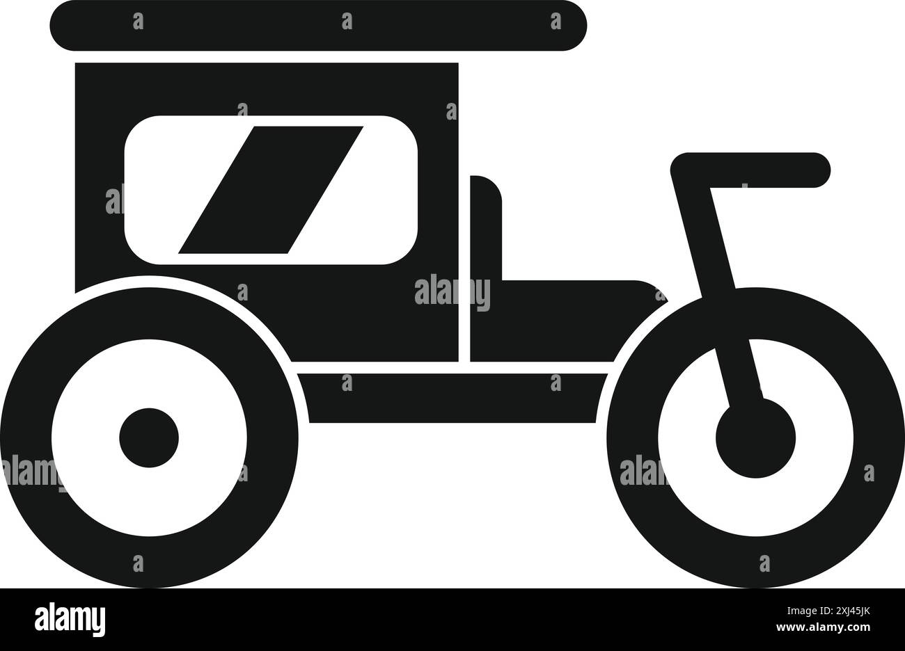 Vecchia automobile con tre ruote che presenta una semplice icona di design Illustrazione Vettoriale