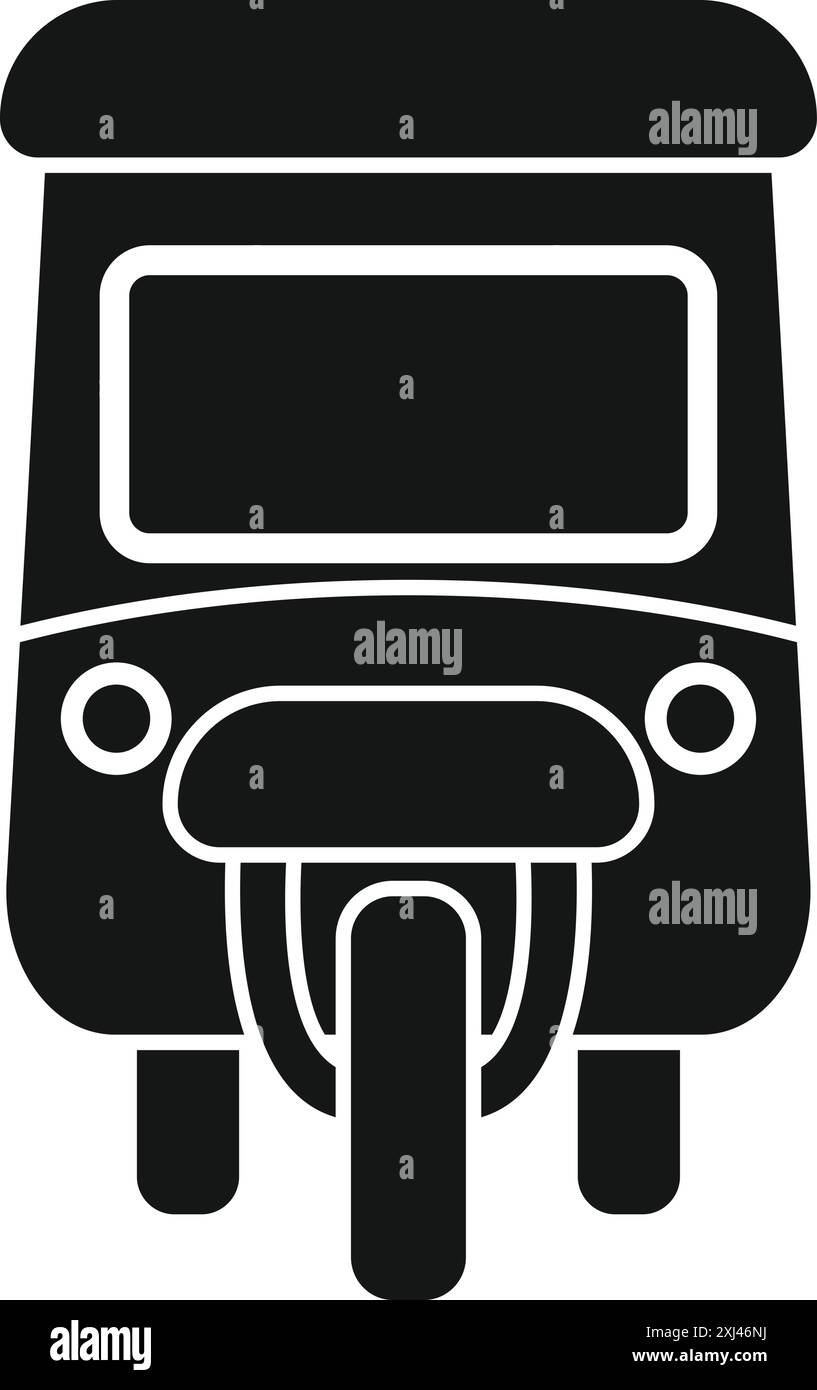 Icona nera della silhouette di un taxi a tre ruote, una forma comune di trasporto urbano in asia Illustrazione Vettoriale