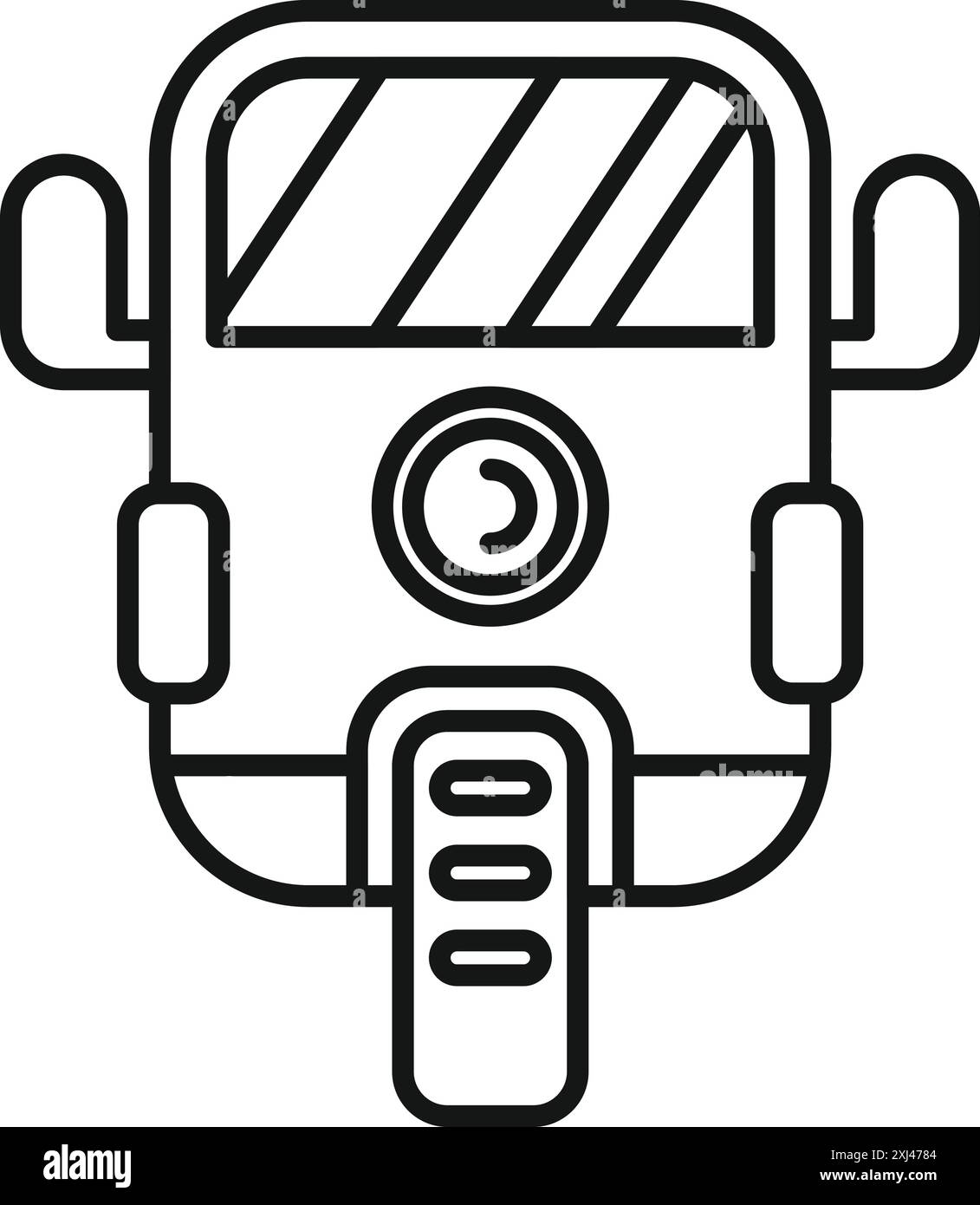 Icona della line art di un veicolo a motore a tre ruote utilizzato per i trasporti pubblici in india Illustrazione Vettoriale