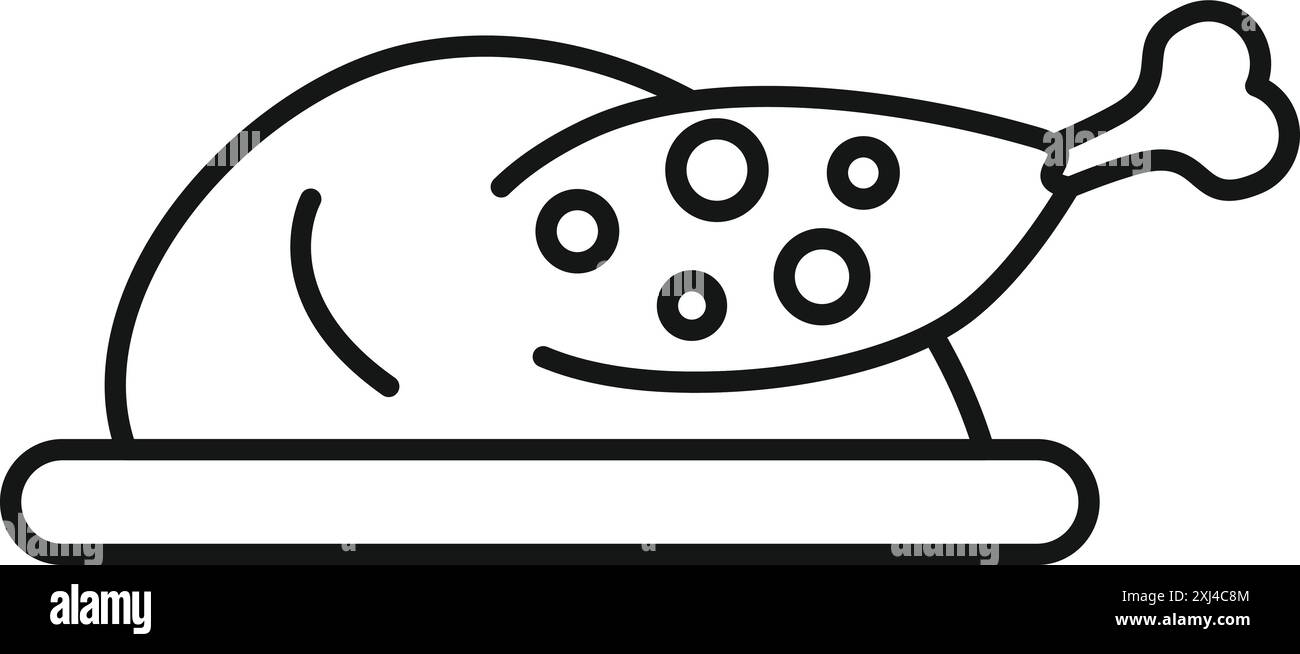 Icona minimalista di un pollo arrosto intero steso su un vassoio, perfetta per libri di ricette o menu di ristoranti Illustrazione Vettoriale