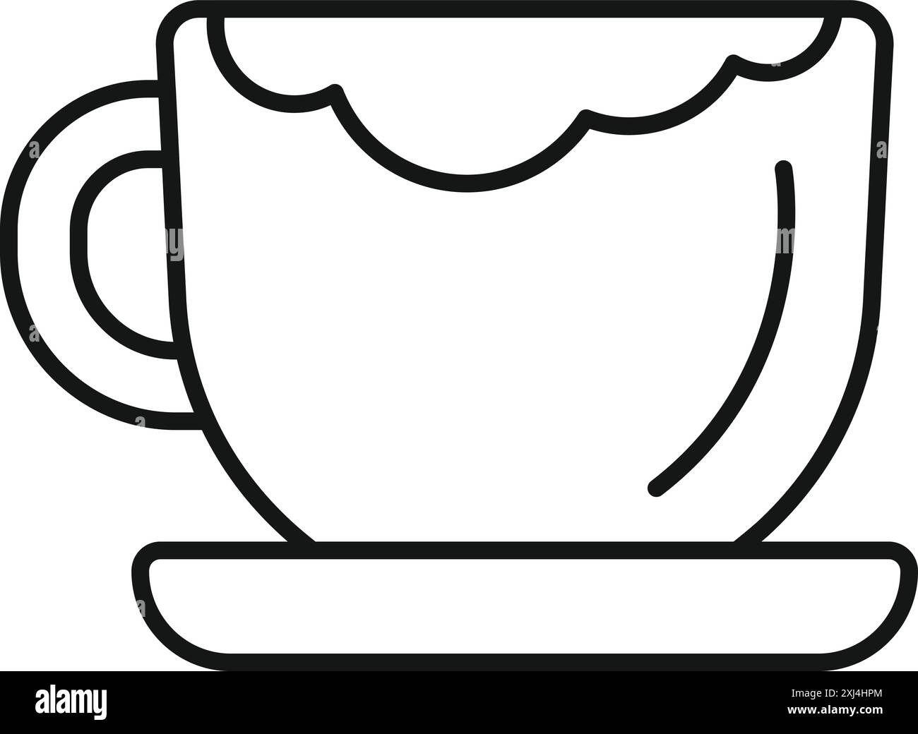 Semplice icona line art di una tazza piena di bevanda calda a vapore, perfetta per rappresentare caffè o tè Illustrazione Vettoriale