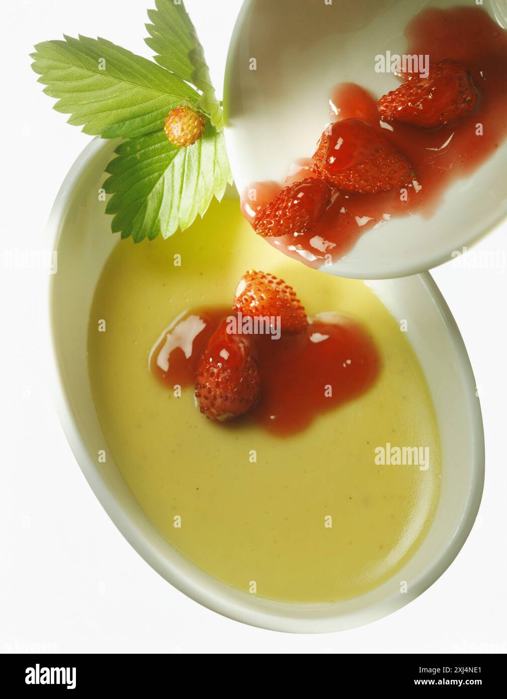 Dessert alla vaniglia con fragole selvatiche Foto Stock