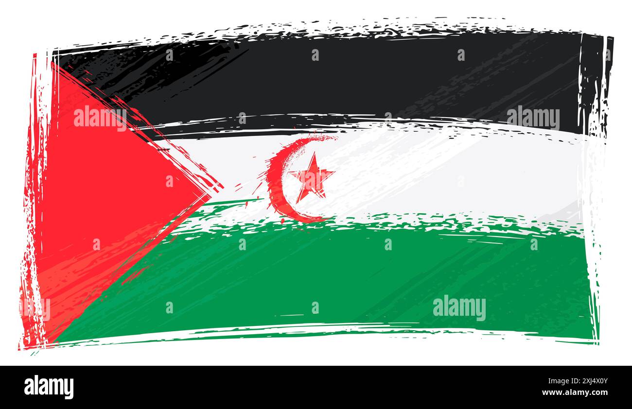 Bandiera nazionale del Sahara occidentale creata in stile grunge Foto Stock
