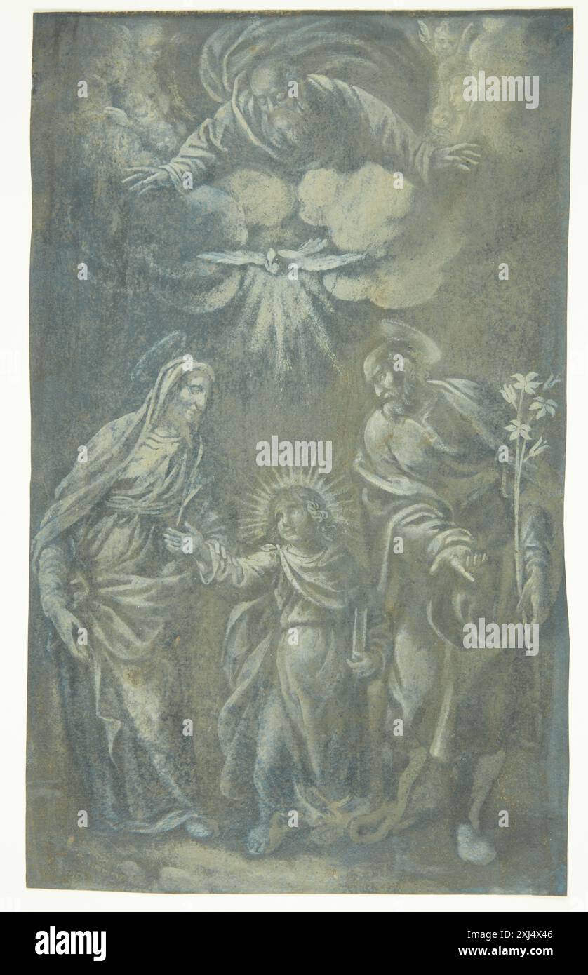 Un disegno di Giovanni Battista Caracciolo (1578-1635) raffigurante la Trinità terrena, raffigurante tre figure in contesto religioso, con attenzione alla composizione e alla postura. Foto Stock