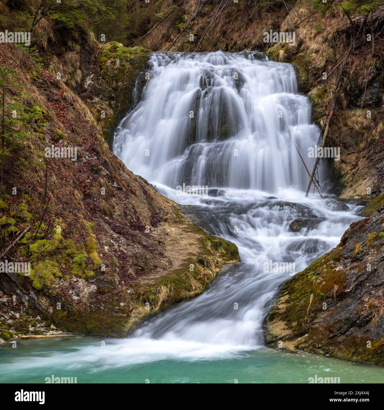 Cascata a Obernachkanal vicino a Wallgau, Baviera Foto Stock