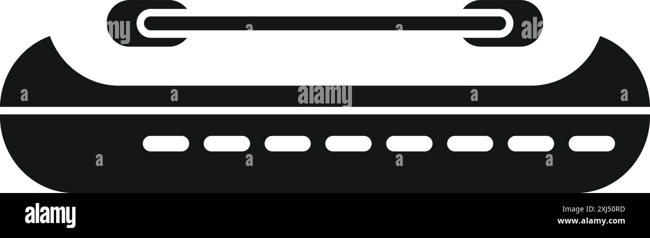 Semplice icona nera di una canoa in legno con pagaie, perfetta per rappresentare le gite in campeggio e le attività all'aperto Illustrazione Vettoriale