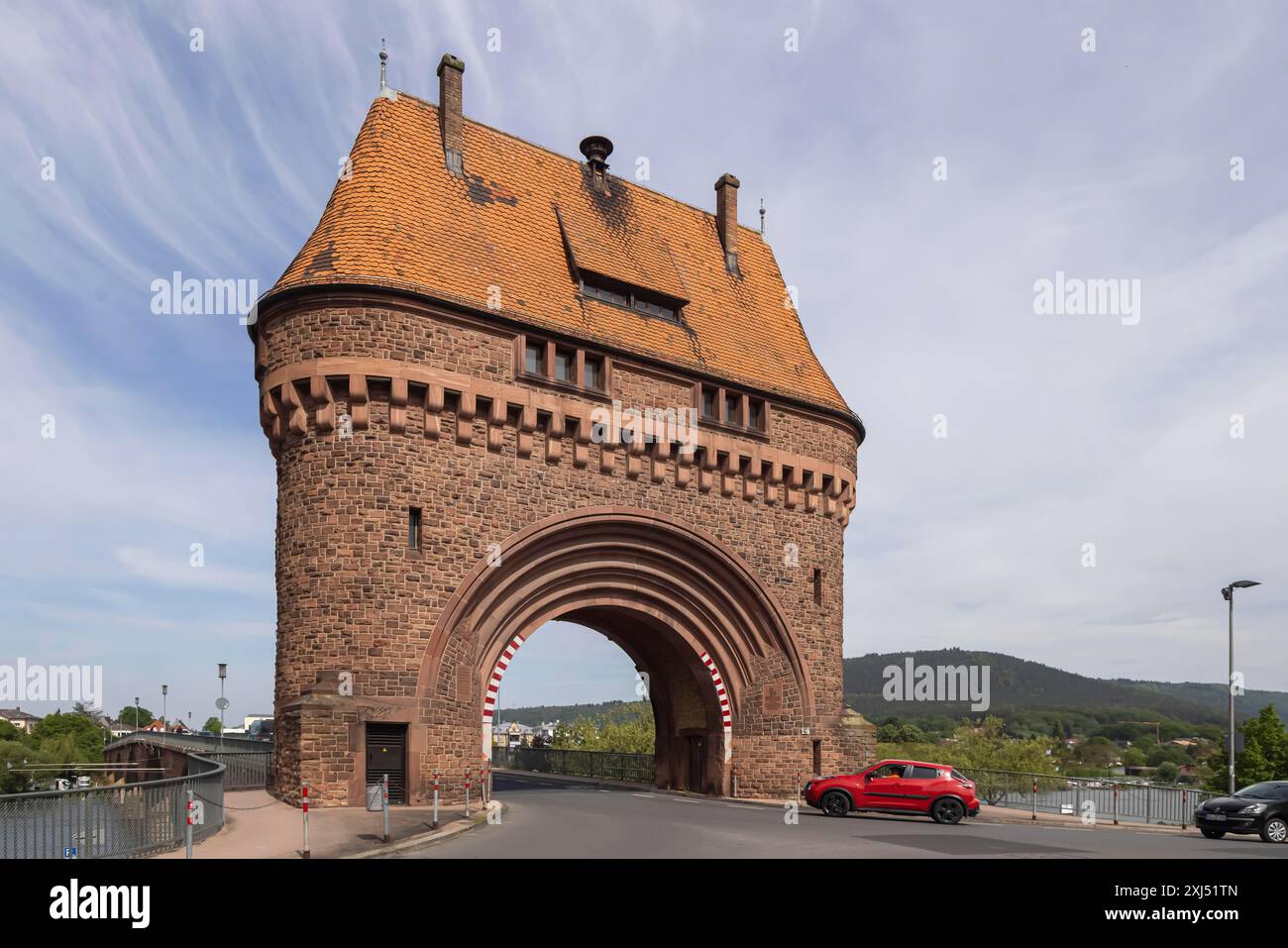 Portineria del ponte principale, Miltenberg, bassa Franconia, Baviera, Germania Foto Stock