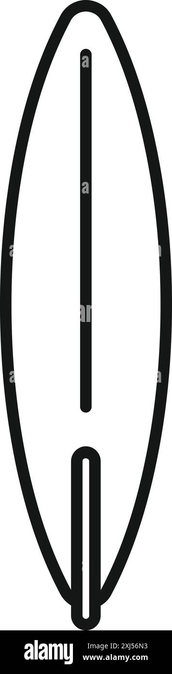 Semplice disegno in bianco e nero di una tavola da surf che rappresenta il divertimento estivo e gli sport acquatici Illustrazione Vettoriale