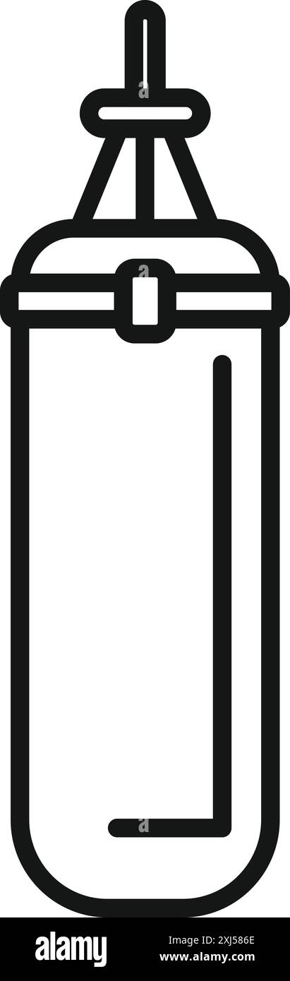 Semplice icona nera di una borsa da perforazione appesa per un allenamento di boxe Illustrazione Vettoriale