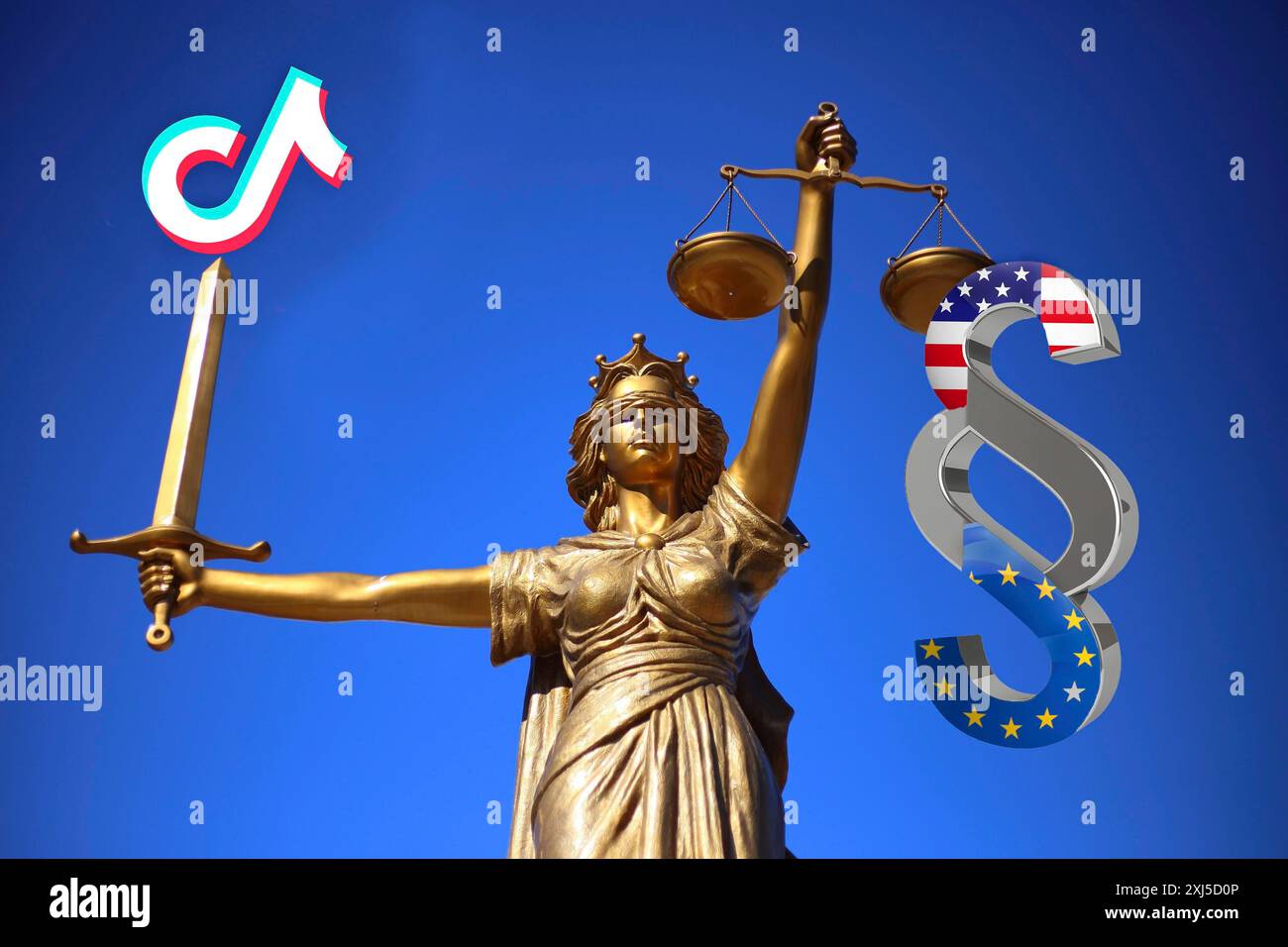 Immagine simbolica, TikTok, Cina, diritto degli Stati Uniti, diritto dell'UE, GDPR, Digital Service Act, concorrenza, tribunale di giustizia, società madre Bytedance, divieto di piattaforma, dati Foto Stock