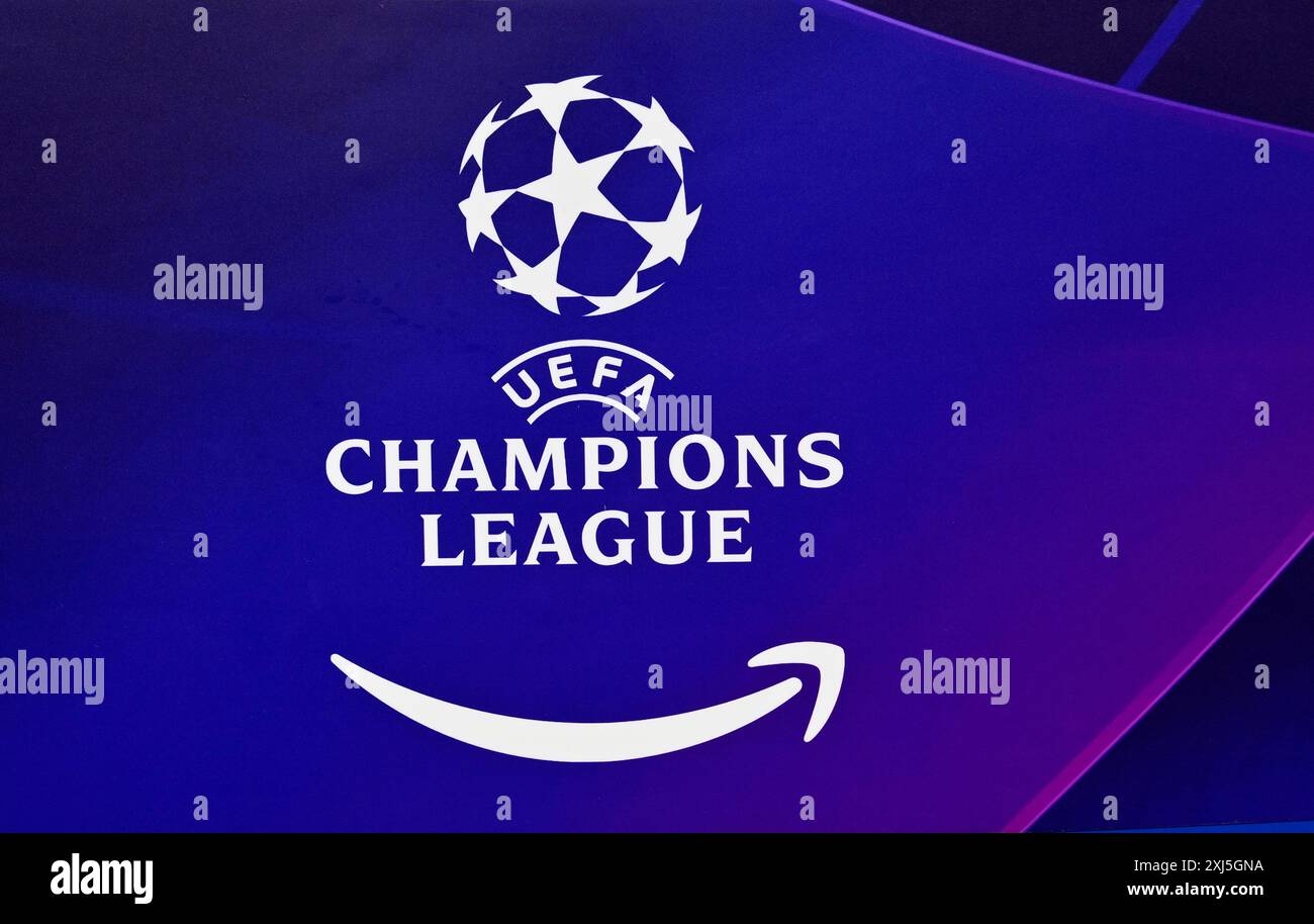 Logo, Champions League, CL, Allianz Arena, Monaco di Baviera, Baviera, Germania Foto Stock