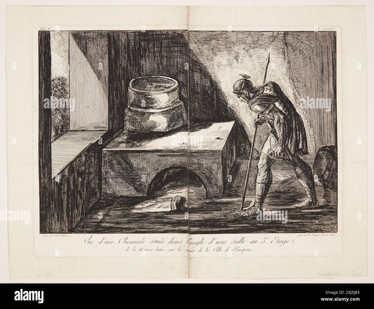 Vista di un caminetto nell'angolo di una camera del 3° piano Piano, dalla casa Batie sulle mura della città di Pompeiia Piranesi, Francesco 1754 - 1810, Piranesi, Giovanni Battista 1720 - 1778, Piranesi, Francesco 1754 - 1810 incisione, Stampa Allgemeines Lexikon der bildenden Künstler von der Antike bis zur Gegenwart: Photomekanischer Nachdruck, Ulrich Thieme, Vol. XXVII, pag. 79, 40559, 1965. Neues allgemeines Künstler-Lexicon, G. K. Nagler, Vol. 11, 363, nr. 14, C 35579, 1835-1852 Vue d'une Cheminée dans l'angle d'une salle au 3e.. Etage, de la maison batie sur les murs de la Ville de pompe Foto Stock