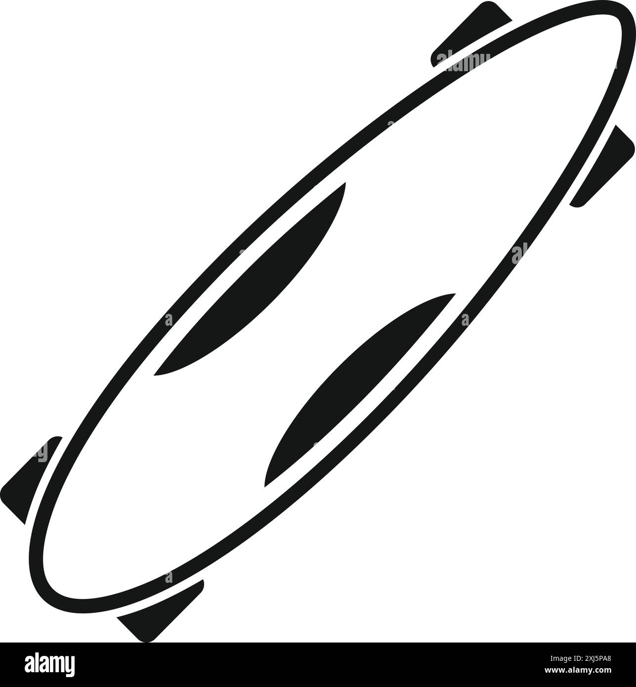 Semplice icona longboard in nero che mostra il pianale e le quattro ruote Illustrazione Vettoriale