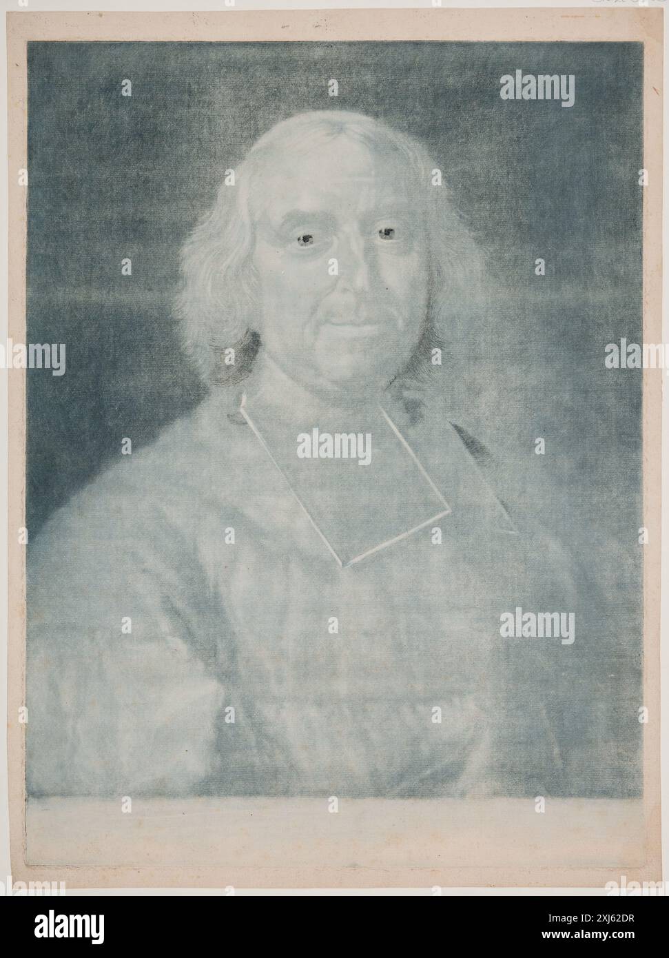 Una stampa mezzotinta di Jakob Christof le Blon e Hyacinthe Rigaud raffigurante il cardinale André Hercule de Fleury, che mostra le sue caratteristiche facciali, l'abbigliamento e la postura. Foto Stock