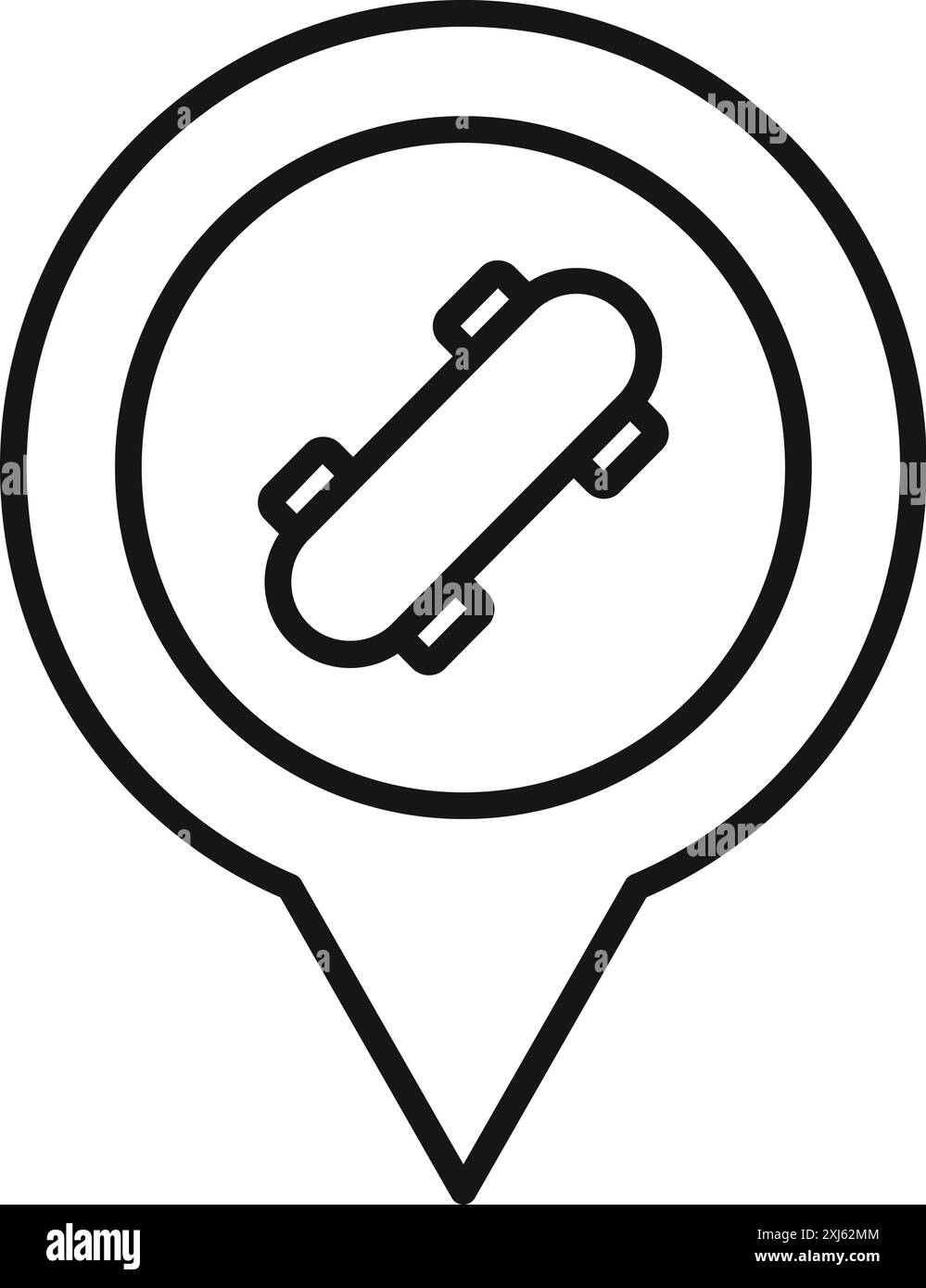 Semplice icona in bianco e nero che mostra la posizione di uno skatepark Illustrazione Vettoriale