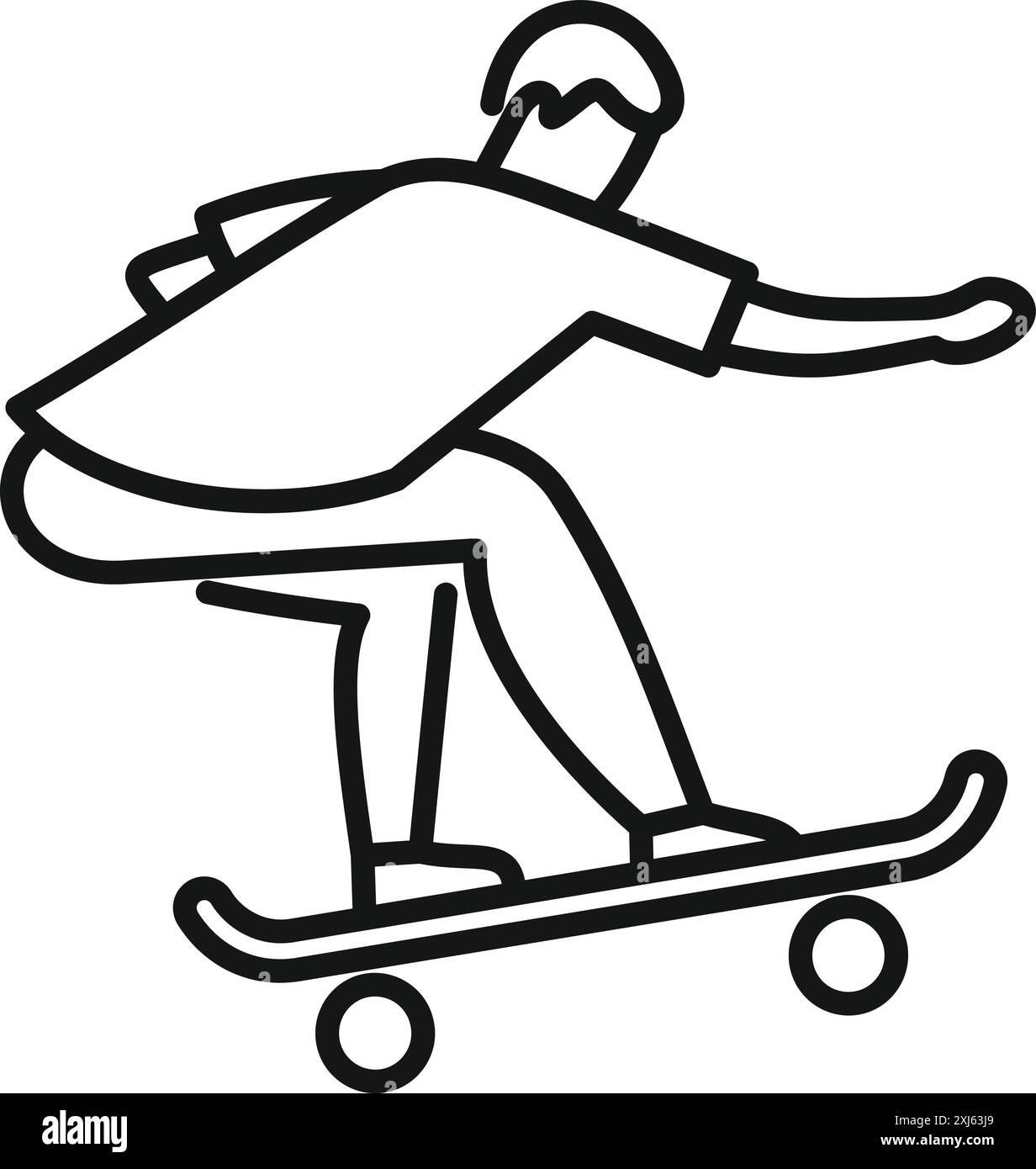 Disegnare una linea di un giovane skateboard e mantenere l'equilibrio Illustrazione Vettoriale