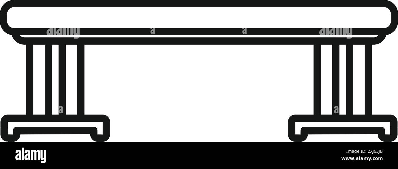Semplice panca in legno su sfondo bianco, vista frontale Illustrazione Vettoriale