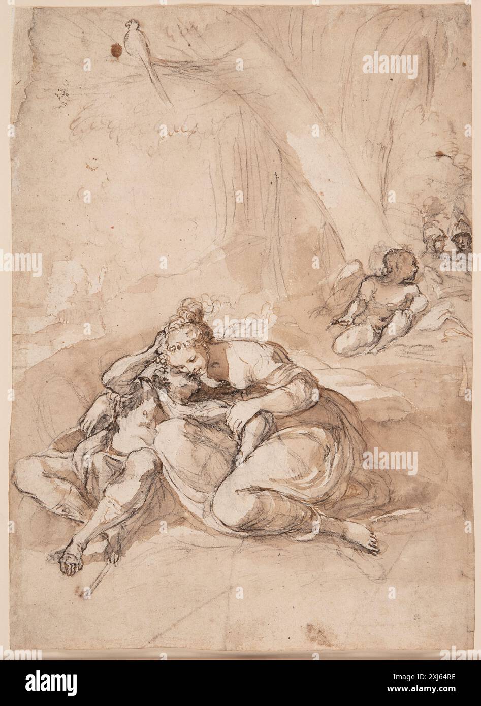 Rinaldo e Amida in Tryllehaven (scena da Torquato Tassos Gerusalemme liberata) Carracci, Lodovico 1555 - 1619 disegno Rinaldo og Amida i tryllehaven (scena fra Torquato Tassos Gerusalemme liberata) Foto Stock