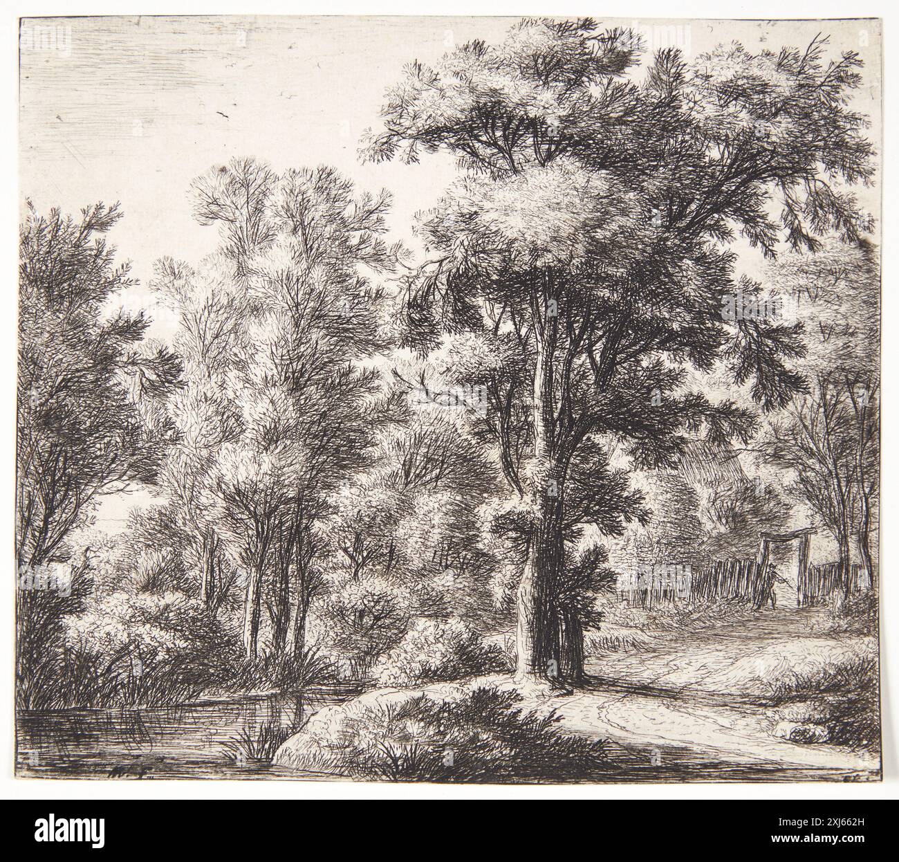 Un'incisione di Anthonie Waterloo raffigurante il bordo di una foresta, creata secondo la tradizione olandese e fiamminga tra il 1608 e il 1690. Foto Stock