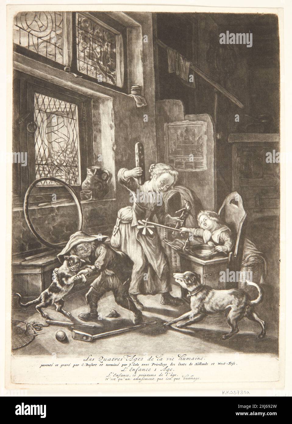 Childhood Dusart, Cornelis 1660 - 1704, Gole, Jacob 1665 - 1724 Mezzotint, Print Hollstein's Dutch and Flemish etchings, incisioni e xilografie 1450-1700 (vol. Vi), Douffet - Floris, F.W.H. Hollstein, 43 III, C 38945, 1952. The Illustrated Bartsch 7, Netherlandish Artists, J. Both, Bega, Berchem, Ossenbeck, Hondius M.fl., otto Neumann, ikke omtalt, C 36173, 1978 Barndom Foto Stock